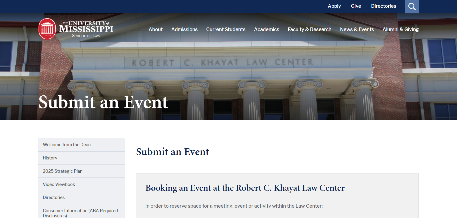 University of Mississippi Een Evenement Indienen Pagina